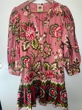Farm Rio Aura Floral Pink Mini Dress Women’s Size Medium 100% Cotton